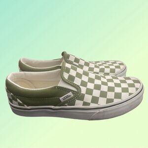 Vans Checkered Green and White Slip-On Sneakers